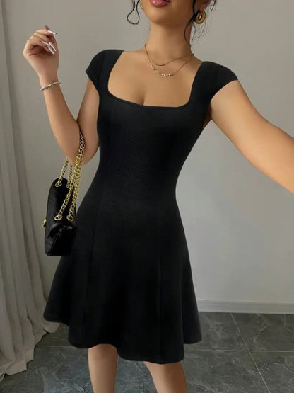 JANE'S Damen Kurzarm Geometrischer Kragen Janjan Crepe Kleid