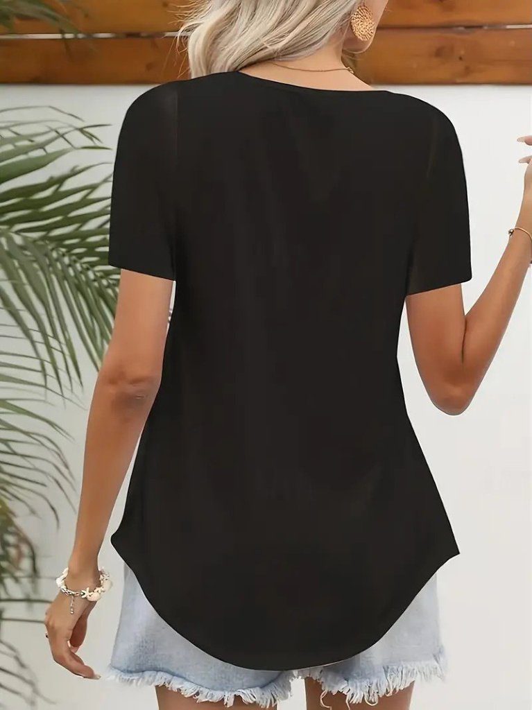 JANE'S Damen Kurzarm Quadrat Laser Kragen Janjan Crepe Bluse
