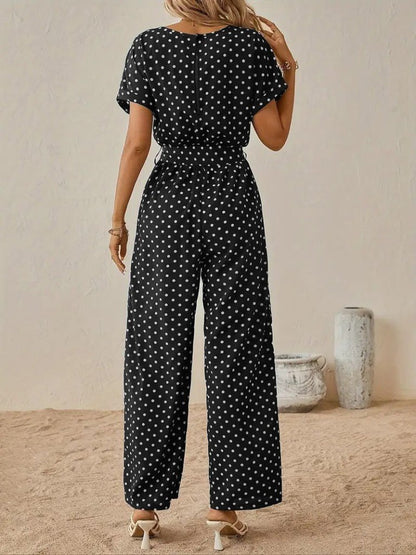 JANE'S Damen Kurzarm Bootsausschnitt Geknoteter Strick Jumpsuit