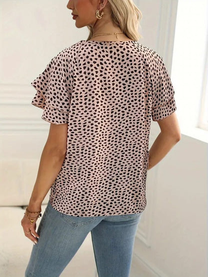JANE'S Damen Kurzarm Rüschen Bedruckte Supreme Bluse
