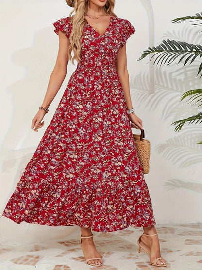 JANE'S Blumen Wickelkleid mit elastischer Taille und kurzen Ärmeln