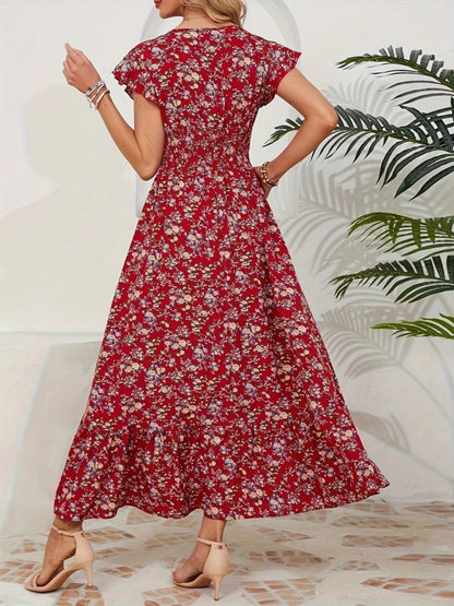 JANE'S Blumen Wickelkleid mit elastischer Taille und kurzen Ärmeln