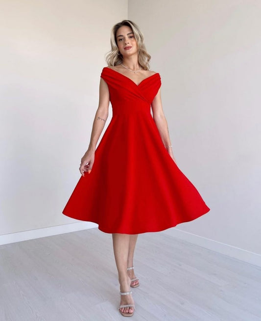 JANE'S Damen Kurzarm Doppelreihiger Volantrock Kreppkleid