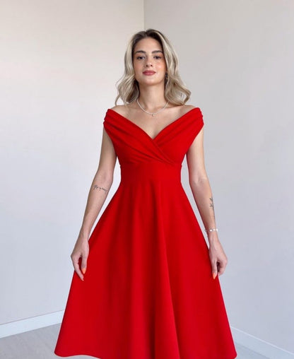 JANE'S Damen Kurzarm Doppelreihiger Volantrock Kreppkleid