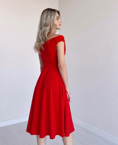 JANE'S Damen Kurzarm Doppelreihiger Volantrock Kreppkleid