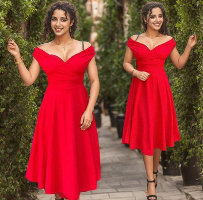 JANE'S Damen Kurzarm Doppelreihiger Volantrock Kreppkleid
