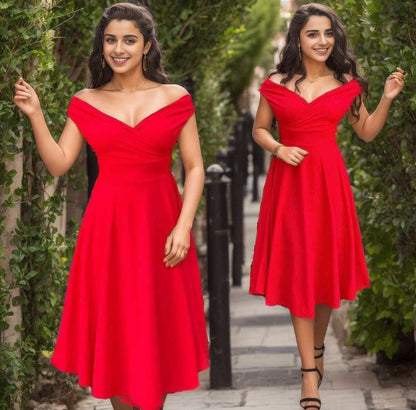 JANE'S Damen Kurzarm Doppelreihiger Volantrock Kreppkleid