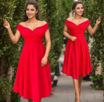 JANE'S Damen Kurzarm Doppelreihiger Volantrock Kreppkleid