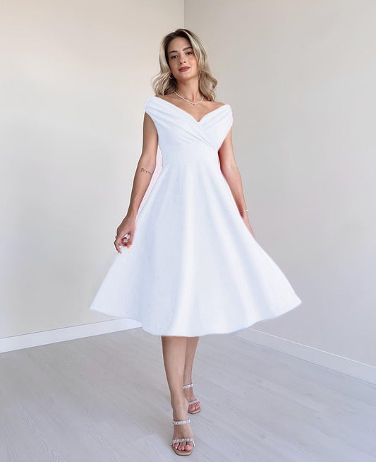 JANE'S Damen Kurzarm Doppelreihiger Volantrock Kreppkleid