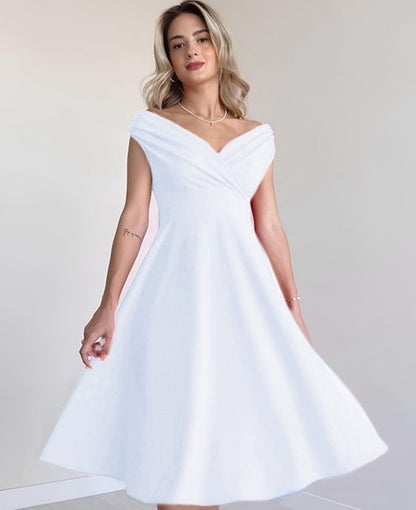 JANE'S Damen Kurzarm Doppelreihiger Volantrock Kreppkleid