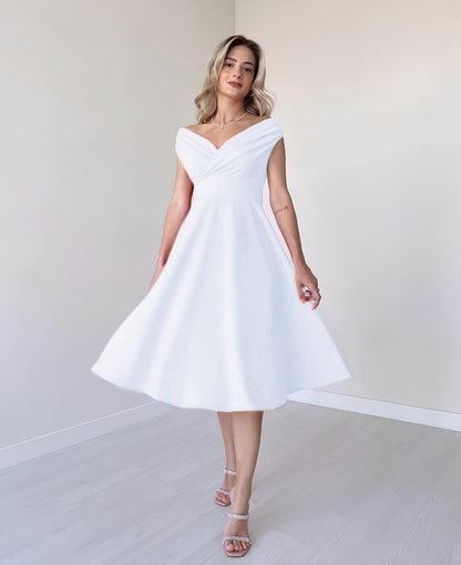 JANE'S Damen Kurzarm Doppelreihiger Volantrock Kreppkleid