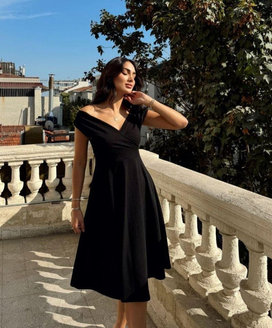 JANE'S Damen Kurzarm Doppelreihiger Volantrock Kreppkleid