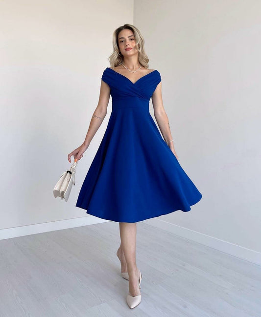 JANE'S Damen Kurzarm Doppelreihiger Volantrock Kreppkleid