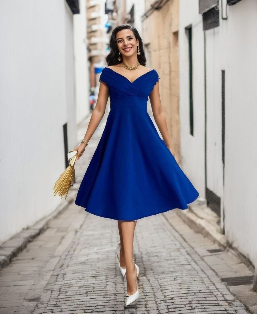 JANE'S Damen Kurzarm Doppelreihiger Volantrock Kreppkleid