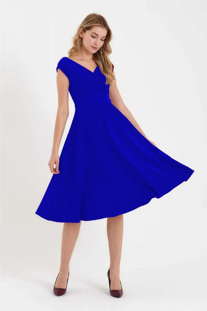 JANE'S Damen Kurzarm Doppelreihiger Volantrock Kreppkleid