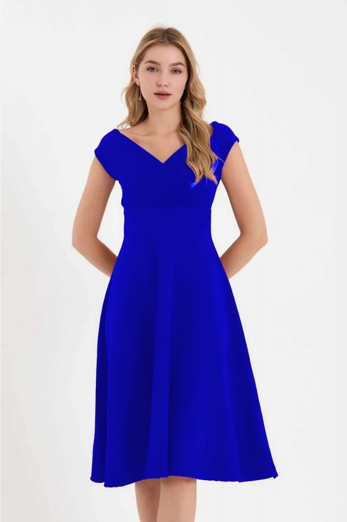 JANE'S Damen Kurzarm Doppelreihiger Volantrock Kreppkleid