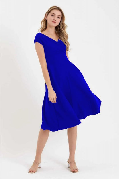 JANE'S Damen Kurzarm Doppelreihiger Volantrock Kreppkleid