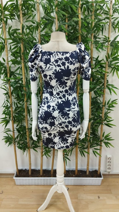 JANE'S Damen Kurzarm Doppelreihiges Blumenmuster Jersey Kleid