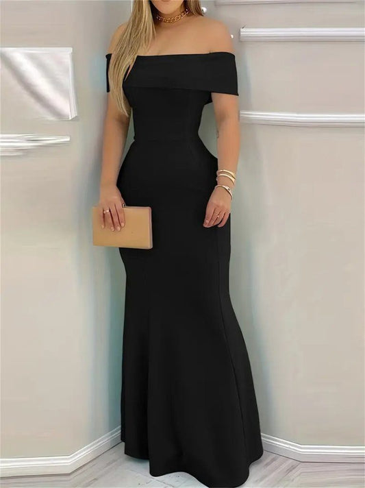 Damen Kurzarm Gürtel Langes Kreppkleid mit Madonna-Ausschnitt