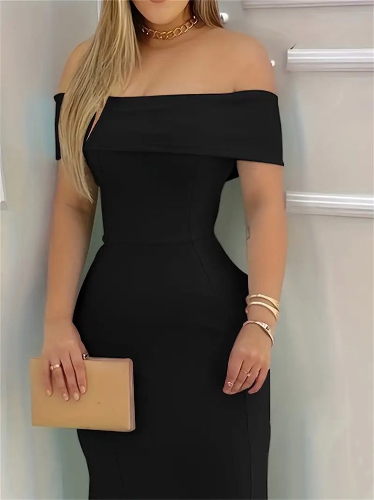 Damen Kurzarm Gürtel Langes Kreppkleid mit Madonna-Ausschnitt