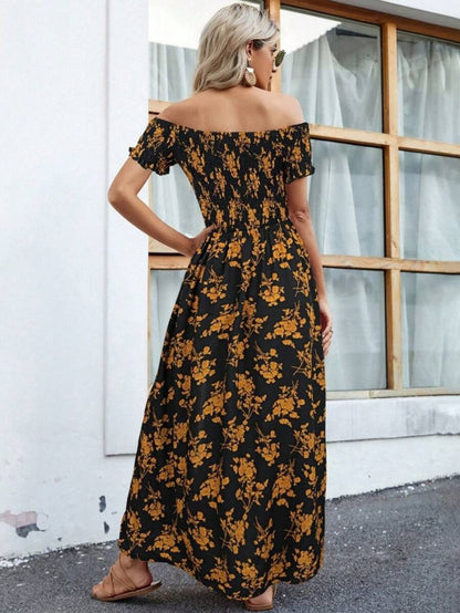 JANE'S Damen Kurzarm Madonna Kragen Schlitz Blumenmuster Jersey Kleid