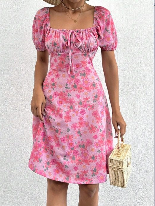 Blumiges Schnür-Supremo Midi-Kleid