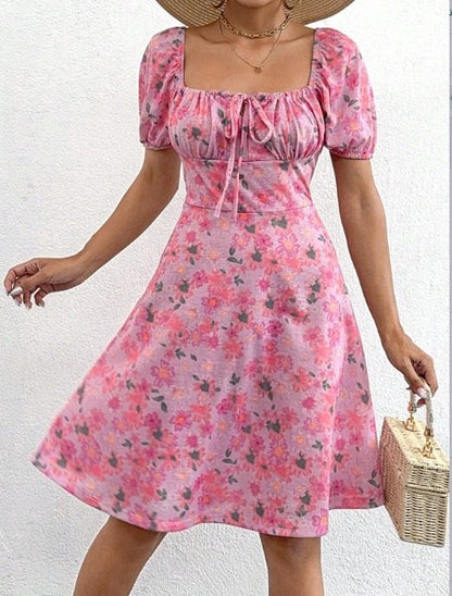 Blumiges Schnür-Supremo Midi-Kleid