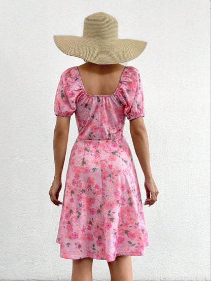 Blumiges Schnür-Supremo Midi-Kleid