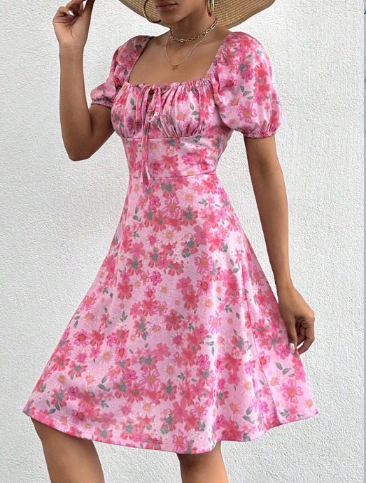Blumiges Schnür-Supremo Midi-Kleid
