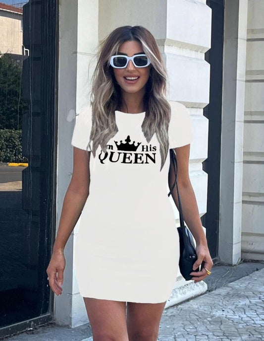 Damen Kurzarm Königin Druck Minikleid