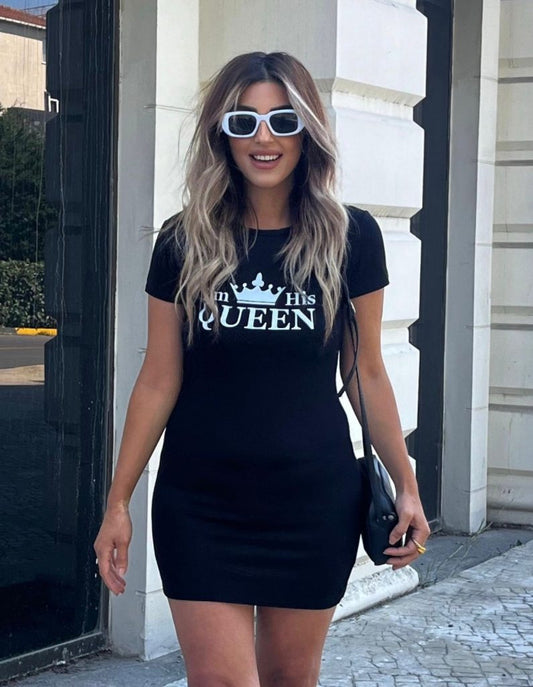 Damen Kurzarm Königin Druck Minikleid