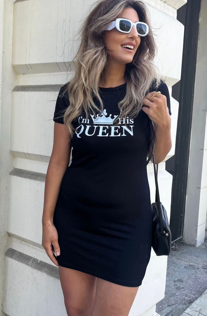 Damen Kurzarm Königin Druck Minikleid