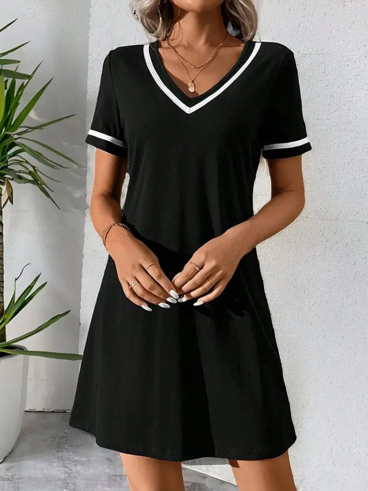 JANE'S Damen Kurzarm V-Ausschnitt Viskose Kleid