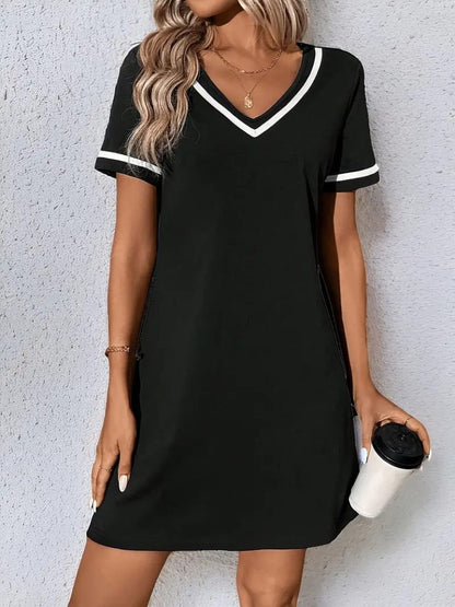 JANE'S Damen Kurzarm V-Ausschnitt Viskose Kleid