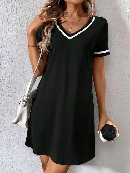 JANE'S Damen Kurzarm V-Ausschnitt Viskose Kleid