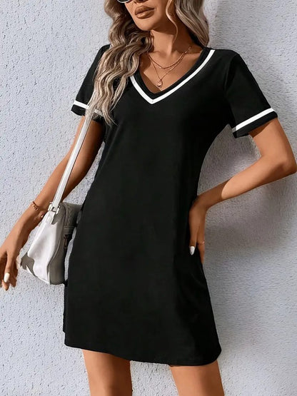 JANE'S Damen Kurzarm V-Ausschnitt Viskose Kleid