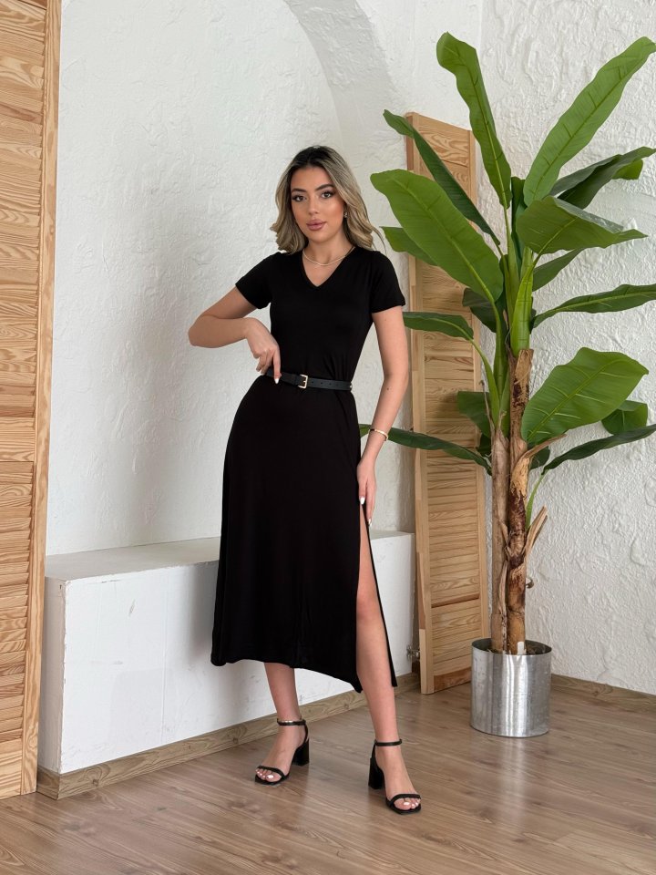JANE'S Damen Kurzarm V-Ausschnitt Maxikleid 124 cm