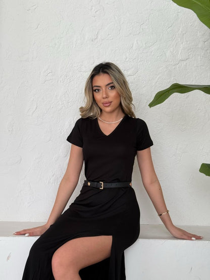 JANE'S Damen Kurzarm V-Ausschnitt Maxikleid 124 cm