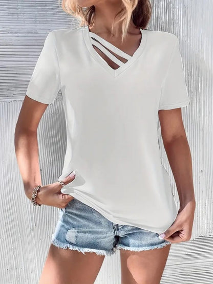 JANE'S Damen Kurzarm V-Ausschnitt Streifen Detail Viskose Bluse