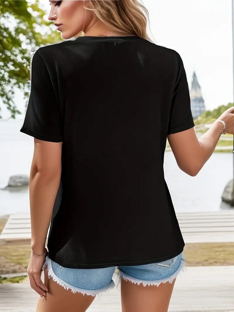 JANE'S Damen Kurzarm V-Ausschnitt Streifen Detail Viskose Bluse