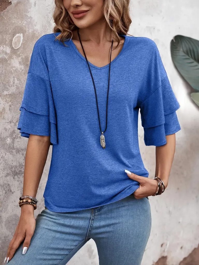 JANE'S Damen Kurzarm V-Ausschnitt Viskose Bluse