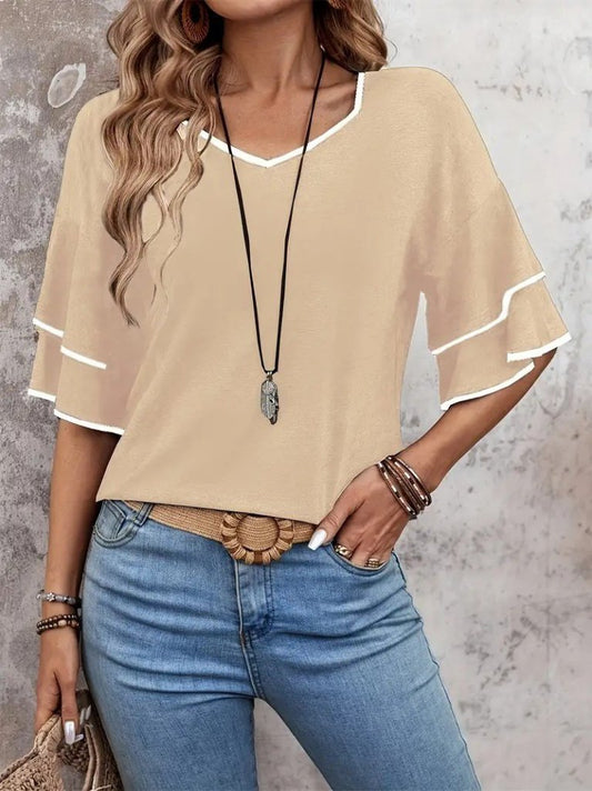 JANE'S Damen Kurzarm V-Ausschnitt Viskose Bluse