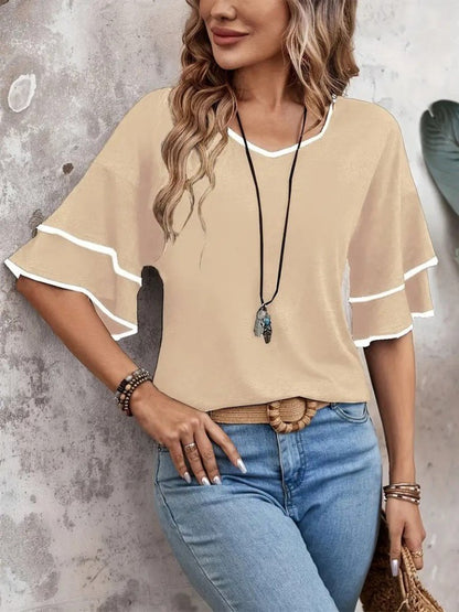 JANE'S Damen Kurzarm V-Ausschnitt Viskose Bluse