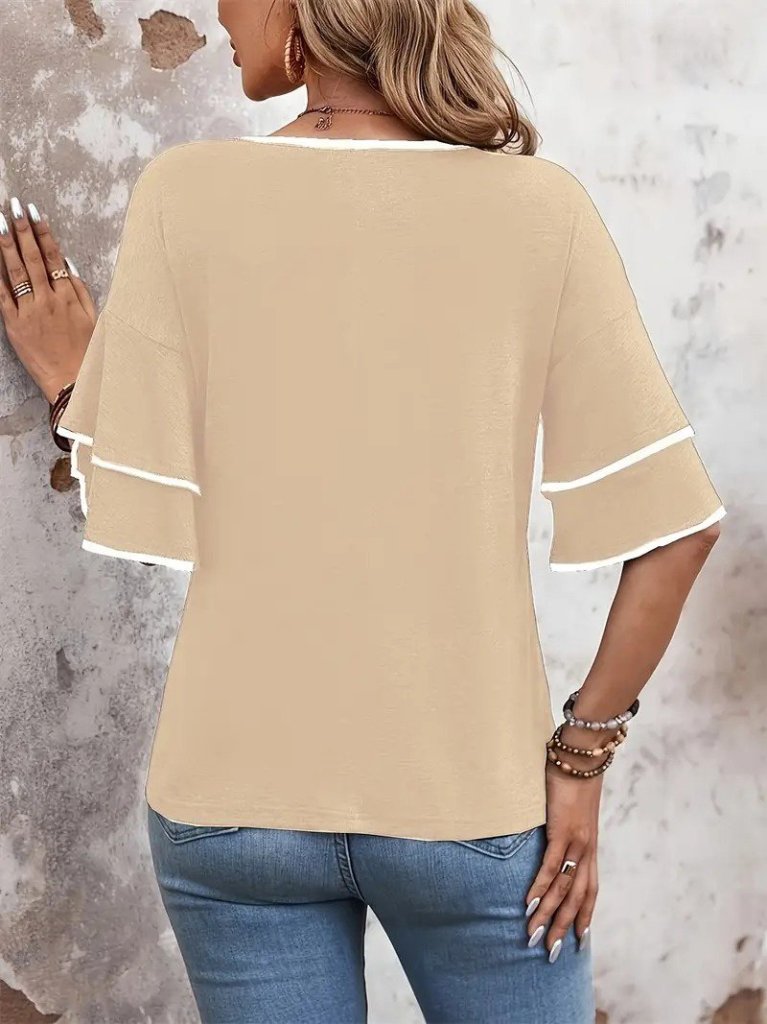 JANE'S Damen Kurzarm V-Ausschnitt Viskose Bluse