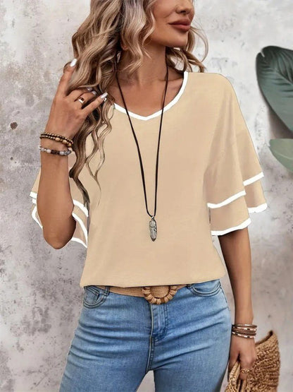 JANE'S Damen Kurzarm V-Ausschnitt Viskose Bluse