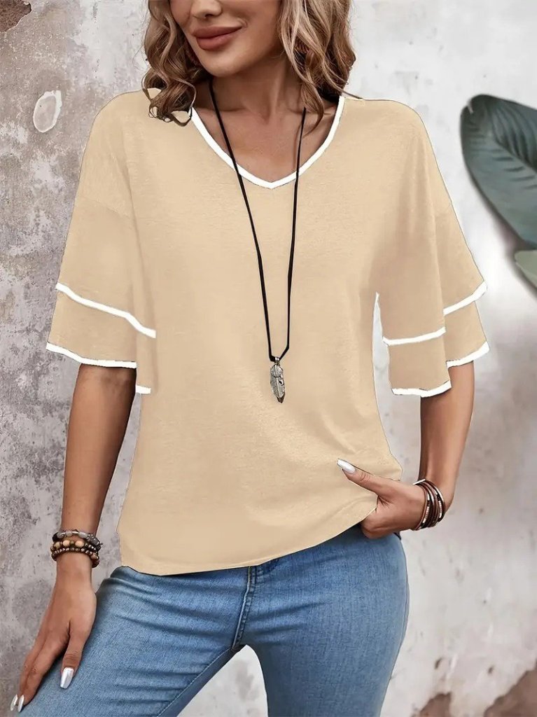 JANE'S Damen Kurzarm V-Ausschnitt Viskose Bluse