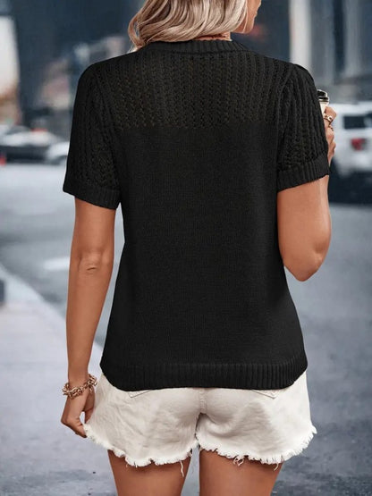 JANE'S Damen Kurzarm Kragen Detail Strickbluse