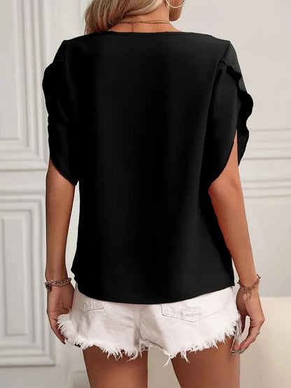 JANE'S Damen Kurzarm Kragen und Ärmeldetail Jesica Bluse
