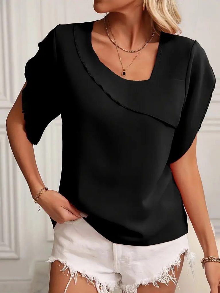 JANE'S Damen Kurzarm Kragen und Ärmeldetail Jesica Bluse