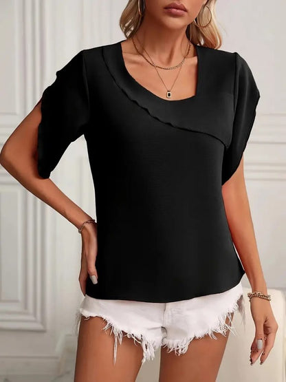 JANE'S Damen Kurzarm Kragen und Ärmeldetail Jesica Bluse
